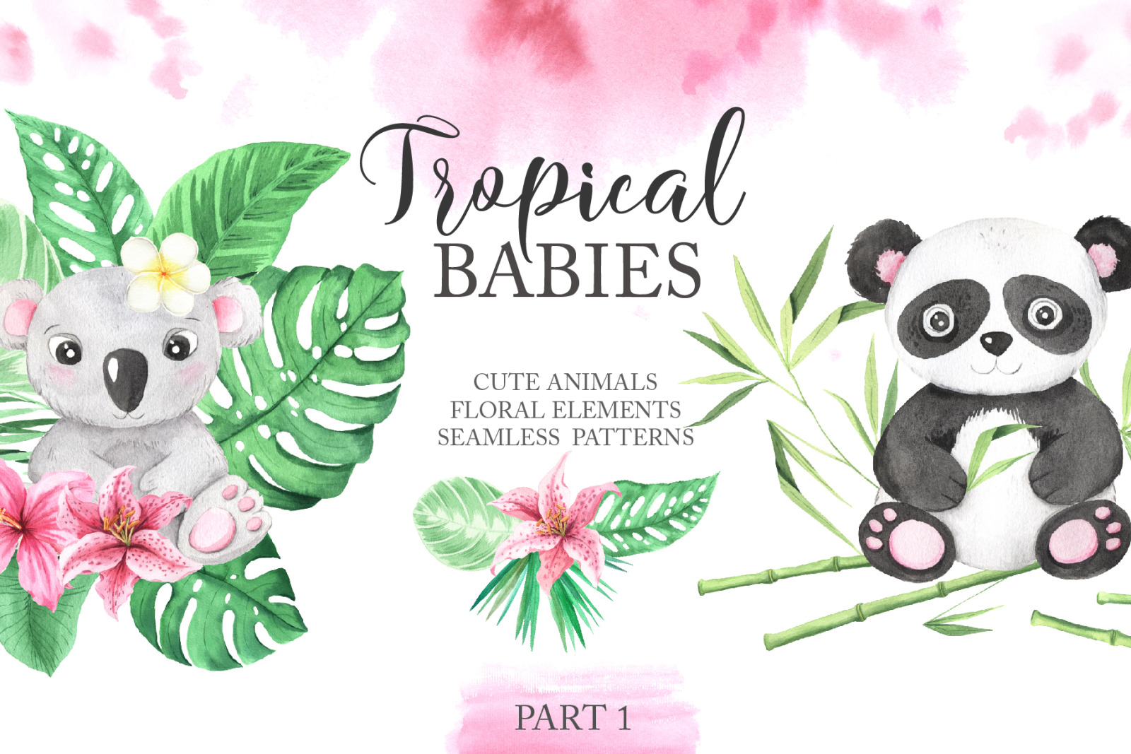 Watercolor Tropical Babies clipart