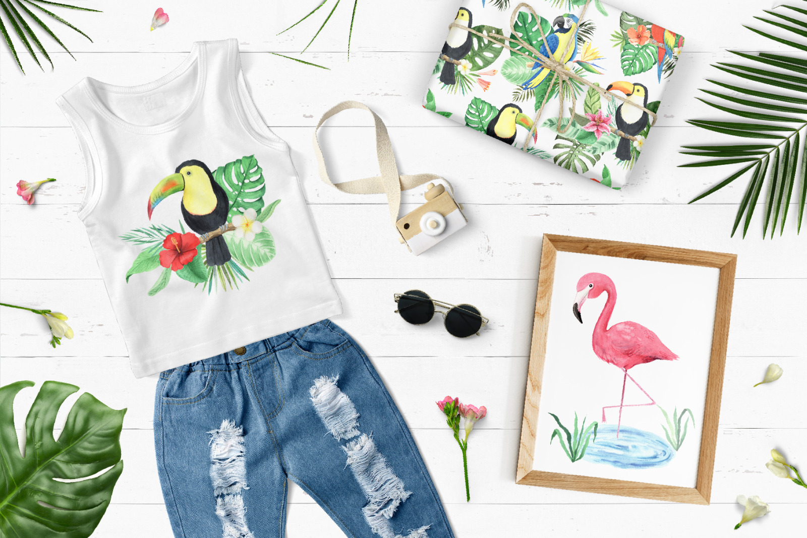 Watercolor Tropical Birds Set