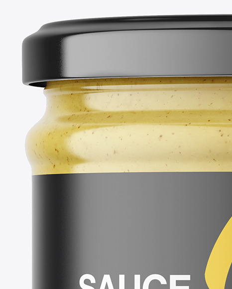 Clear Glass Jar with Mustard Sauce Mockup