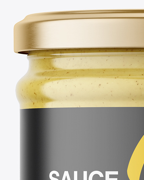 Clear Glass Jar with Mustard Sauce Mockup