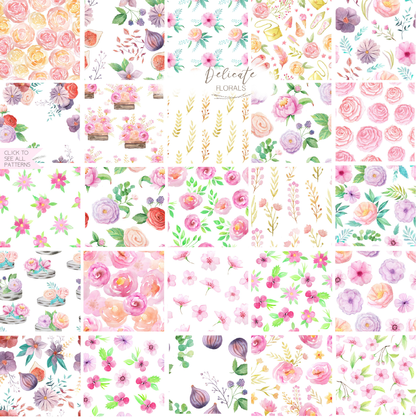 100 in 1 Watercolor Patterns Set