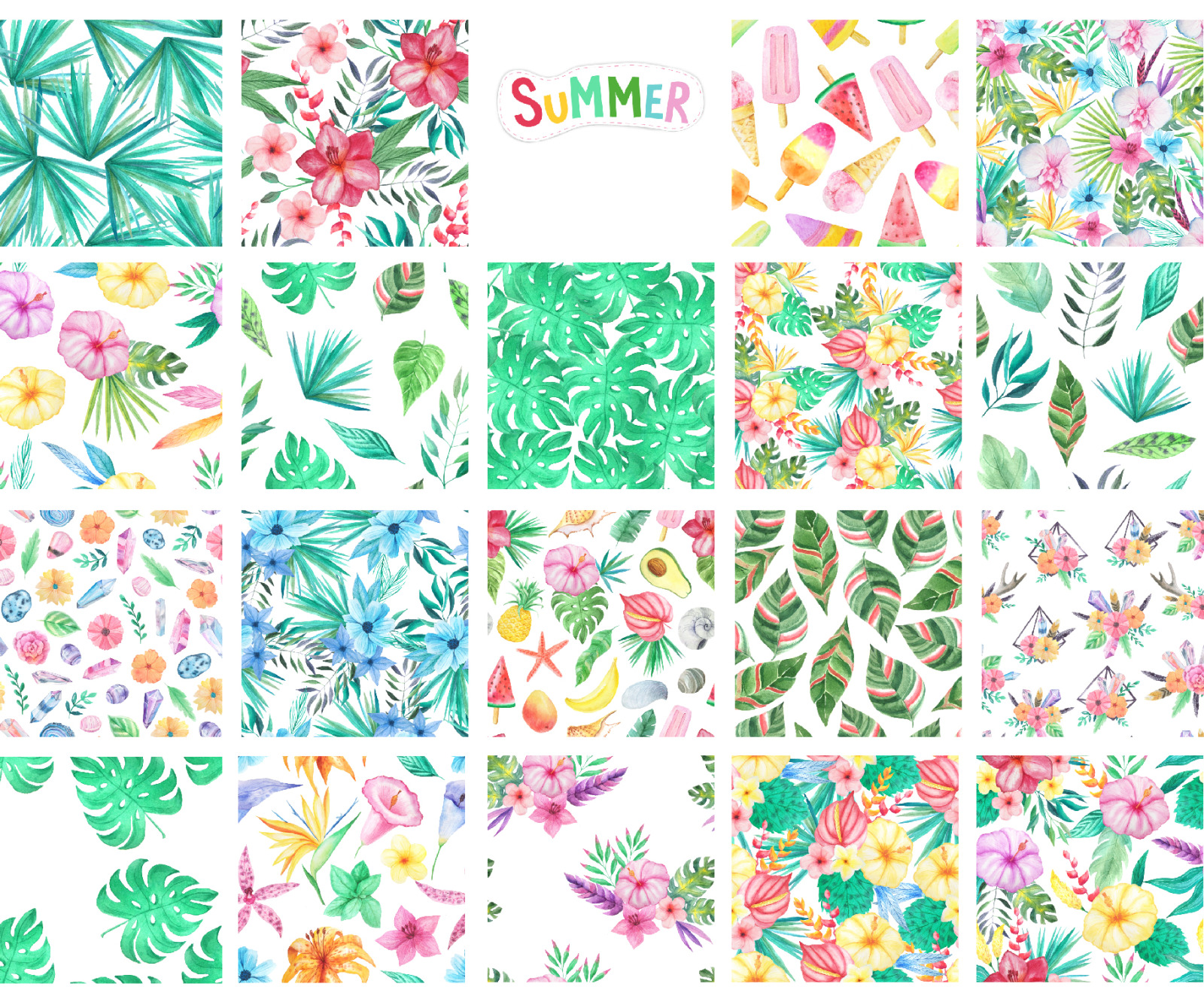 100 in 1 Watercolor Patterns Set