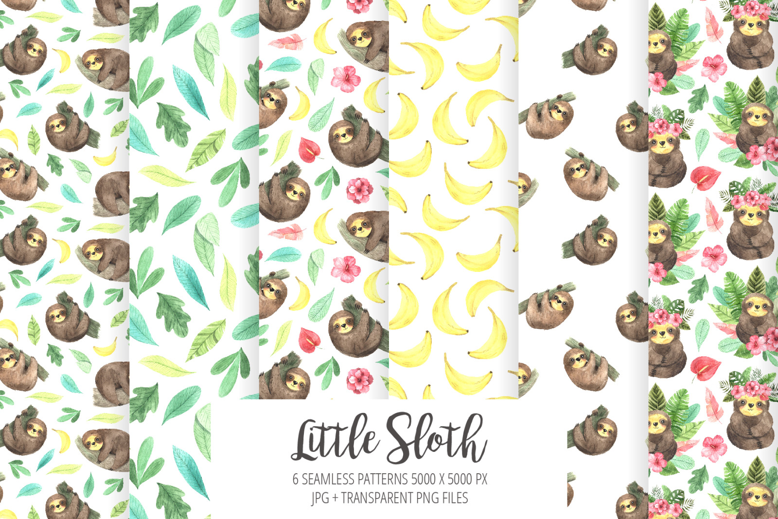 Watercolor Sloth and Tropic Florals Watercolor Sloth and Tropic Florals