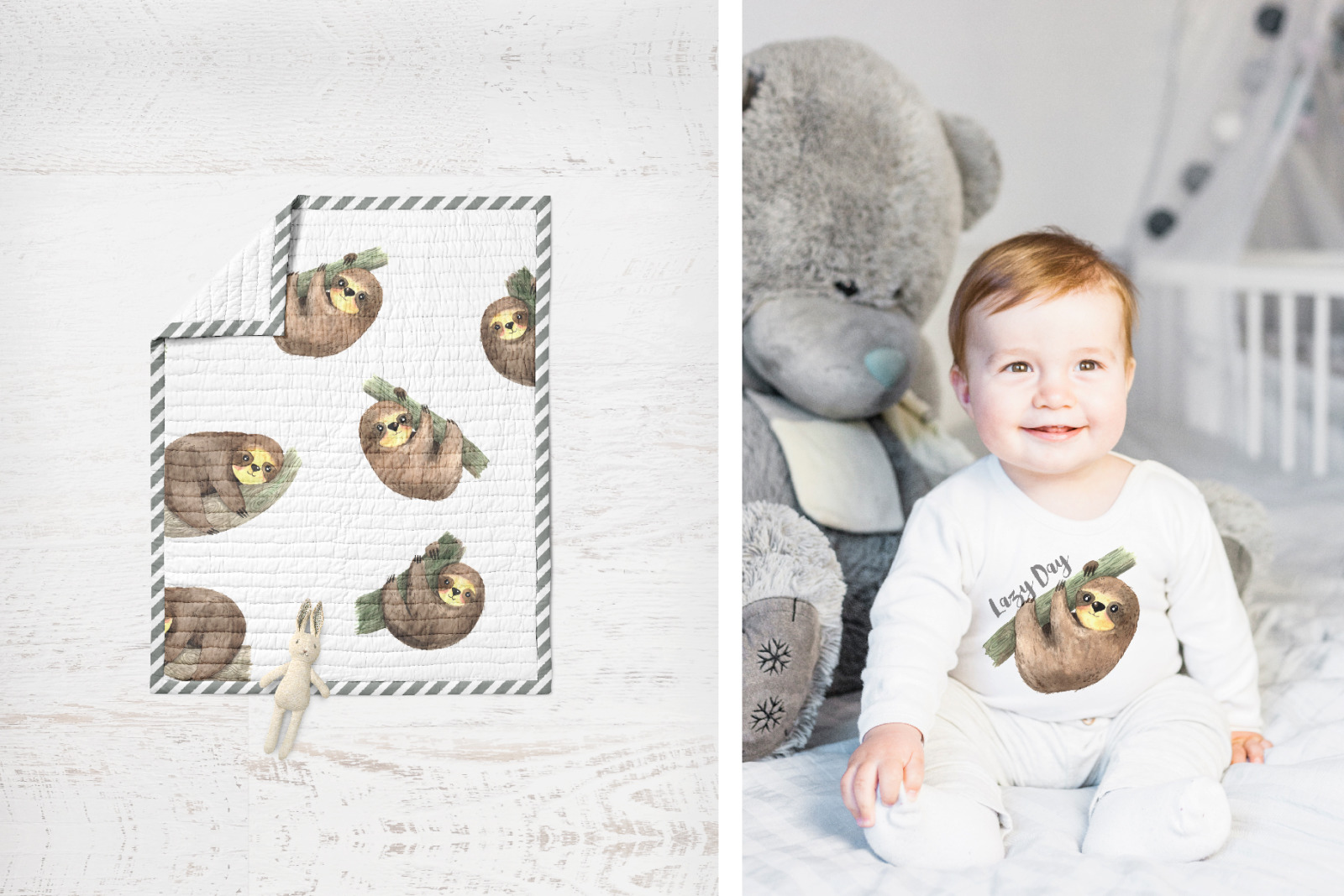 Watercolor Sloth and Tropic Florals Watercolor Sloth and Tropic Florals
