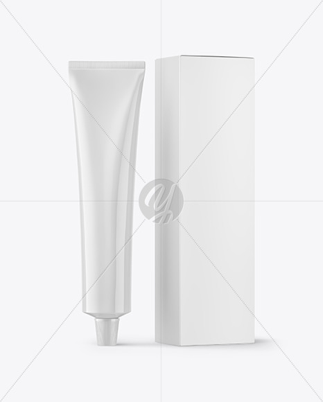 Glossy Cosmetic Tube with Box Mockup