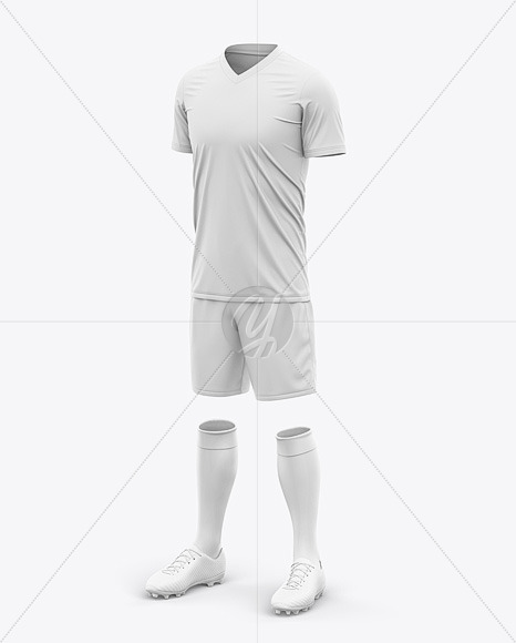 Men’s Full Soccer Kit with V-Neck Jersey Mockup - Front Half-Side View