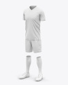 Men’s Full Soccer Kit with V-Neck Jersey Mockup - Front Half-Side View