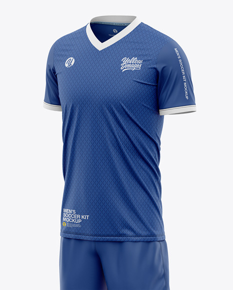 Men’s Full Soccer Kit with V-Neck Jersey Mockup - Front Half-Side View