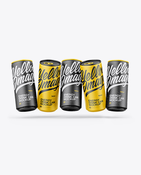 Five Matte Cans Mockup - Energy drink can mockup