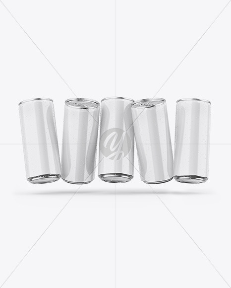 Five Metallic Cans W/ Glossy Finish Mockup Five Metallic Cans W/ Glossy Finish Mockup