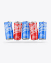 Five Metallic Cans W/ Glossy Finish Mockup Five Metallic Cans W/ Glossy Finish Mockup