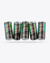 Five Metallic Cans W/ Glossy Finish Mockup