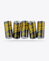 Five Metallic Cans W/ Glossy Finish Mockup Five Metallic Cans W/ Glossy Finish Mockup