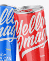 Five Metallic Cans W/ Glossy Finish Mockup Five Metallic Cans W/ Glossy Finish Mockup