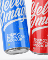 Five Metallic Cans W/ Glossy Finish Mockup Five Metallic Cans W/ Glossy Finish Mockup