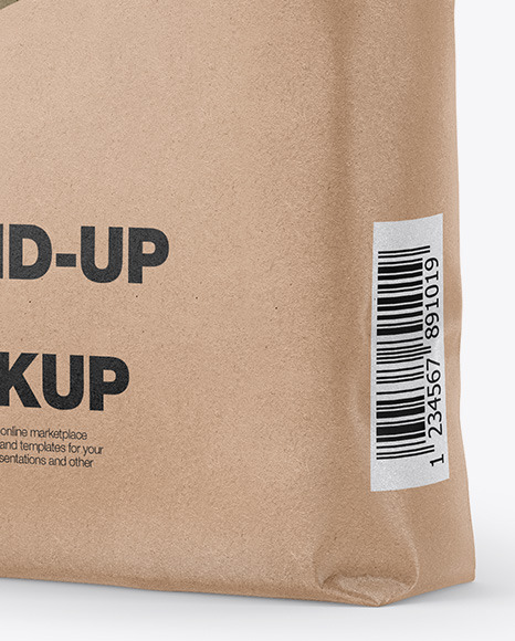 Kraft Stand-Up Bag Mockup - Half Side View