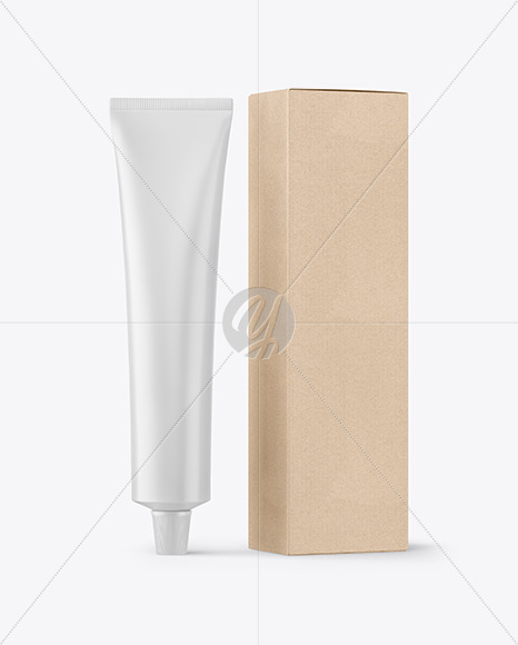 Matte Cosmetic Tube with Kraft Box Mockup