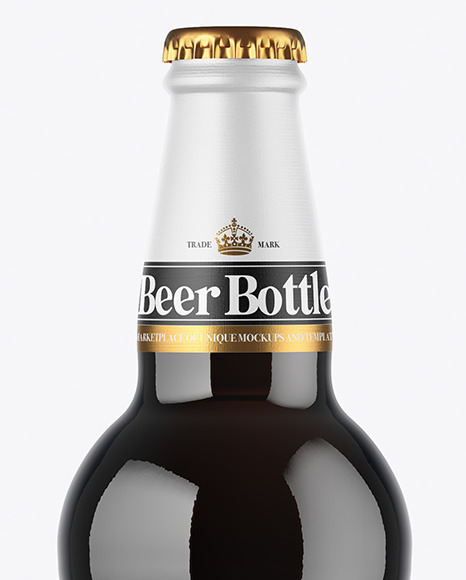 Amber Bottle With Dark Beer Mockup