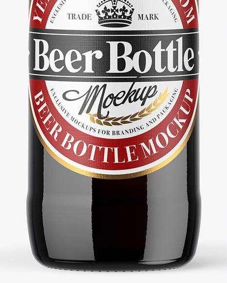 Amber Bottle With Dark Beer Mockup