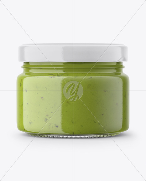 Glass Jar with Green Sauce Mockup