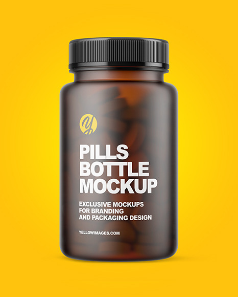 Frosted Amber Pills Bottle Mockup