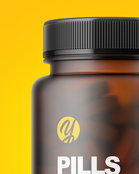 Frosted Amber Pills Bottle Mockup