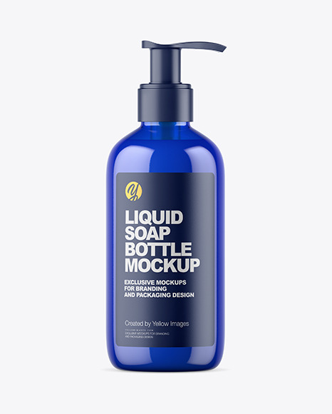 Blue Liquid Soap Bottle with Pump Mockup