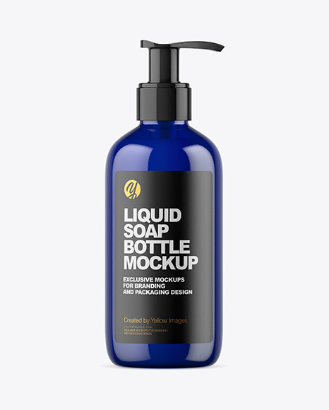 Dark Blue Liquid Soap Bottle with Pump Mockup