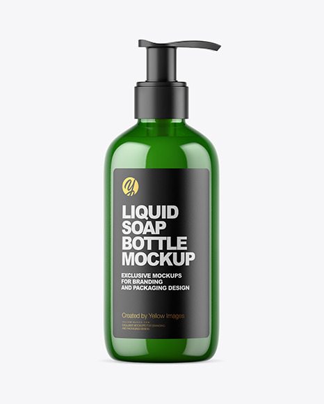 Green Liquid Soap Bottle with Pump Mockup