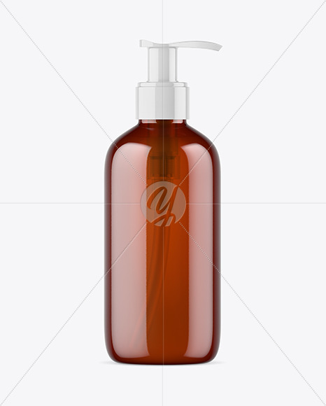 Amber Liquid Soap Bottle with Pump Mockup