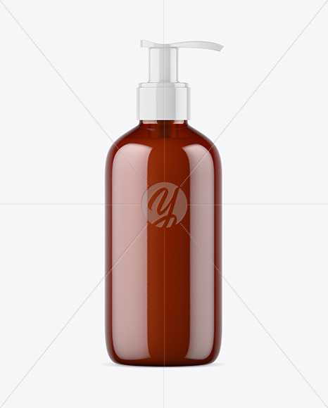 Amber Liquid Soap Bottle with Pump Mockup