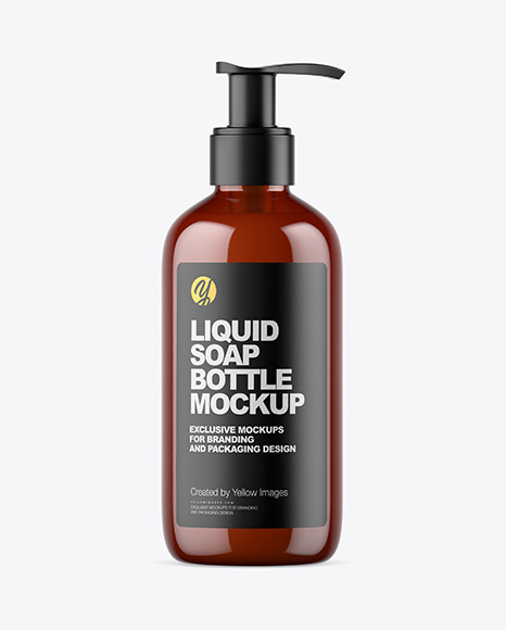 Amber Liquid Soap Bottle with Pump Mockup