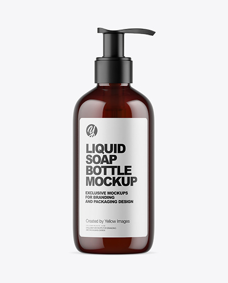 Dark Amber Liquid Soap Bottle with Pump Mockup