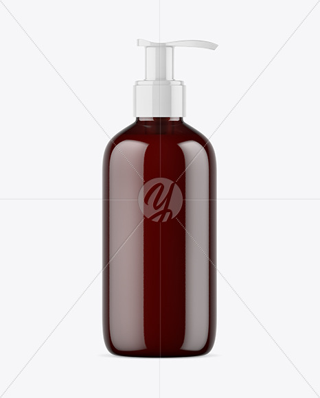 Dark Amber Liquid Soap Bottle with Pump Mockup