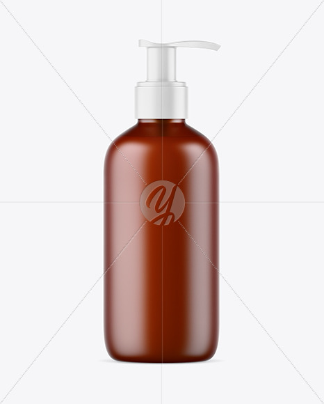 Frosted Amber Liquid Soap Bottle with Pump Mockup