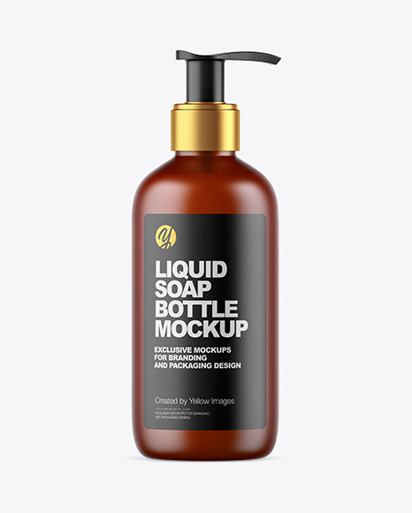 Frosted Amber Liquid Soap Bottle with Pump Mockup - Amber+Frosted+Liquid+Soap+Bottle+-+Frosted+Amber+Bottle+With+Liquid+Soap+Mockup+In+Bottle+...