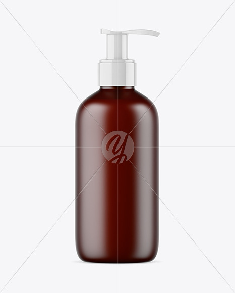 Frosted Dark Amber Liquid Soap Bottle with Pump Mockup