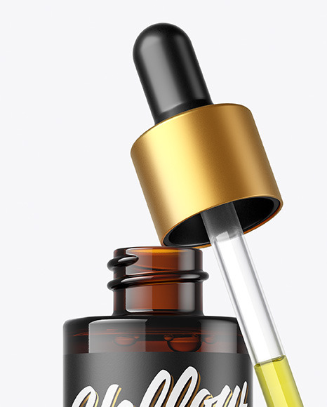 Dark Amber Glass Dropper Bottle Mockup