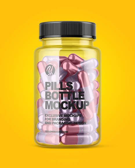 Clear Bottle with Metallized Pills Mockup