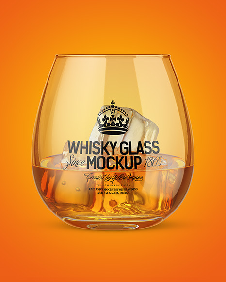 Whisky Glass With Ice Cubes Mockup