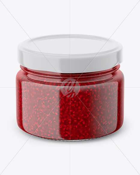 Glass Jar with Raspberry Jam Mockup - Front View (High Angle Shot)