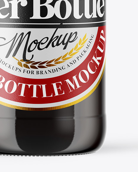 Amber Glass Bottle With Red Ale Mockup