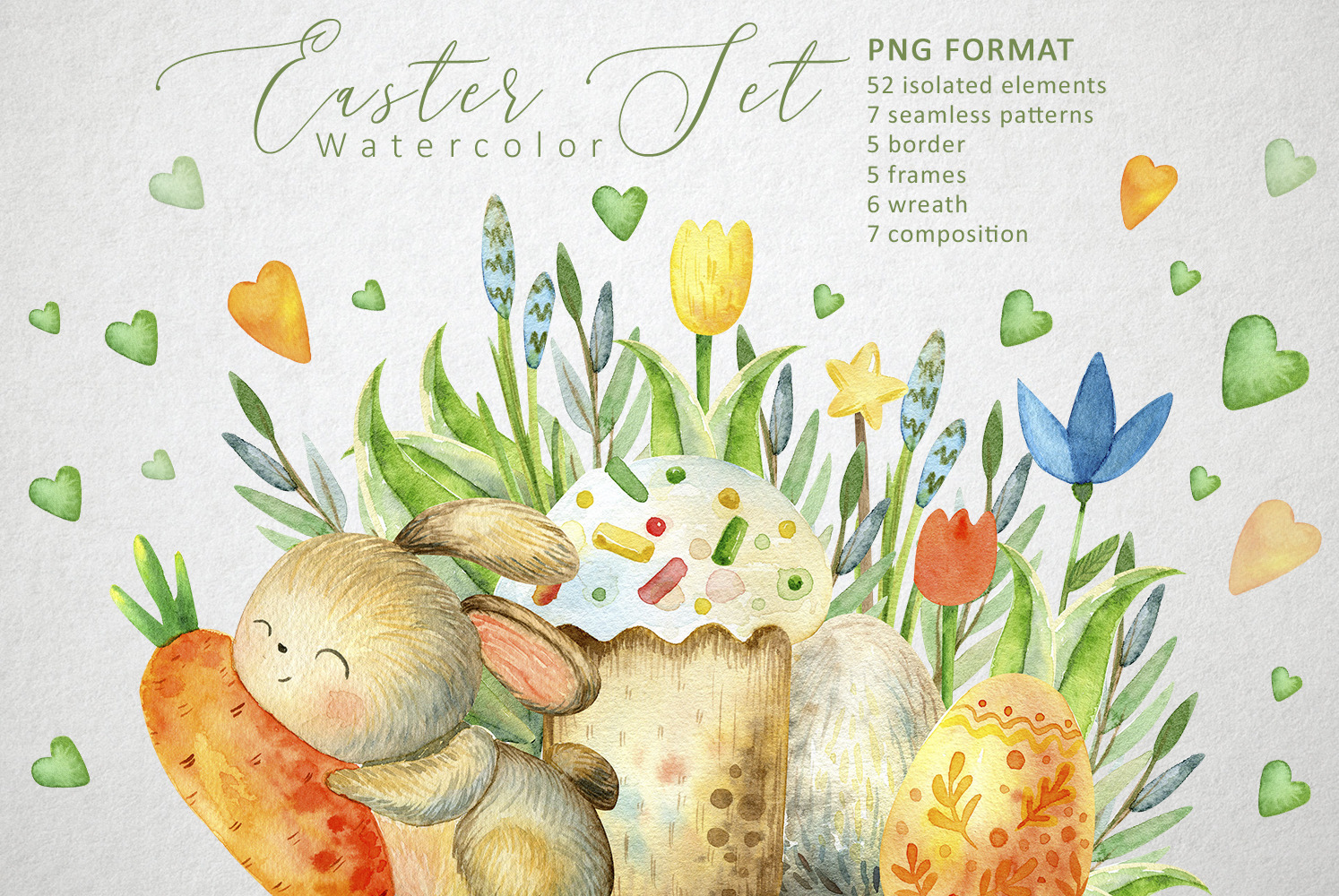 Happy Easter. Watercolor set