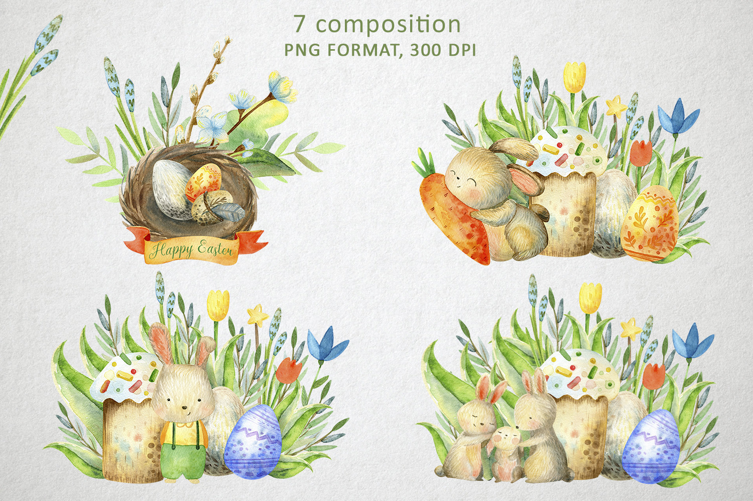 Happy Easter. Watercolor set Happy Easter. Watercolor set