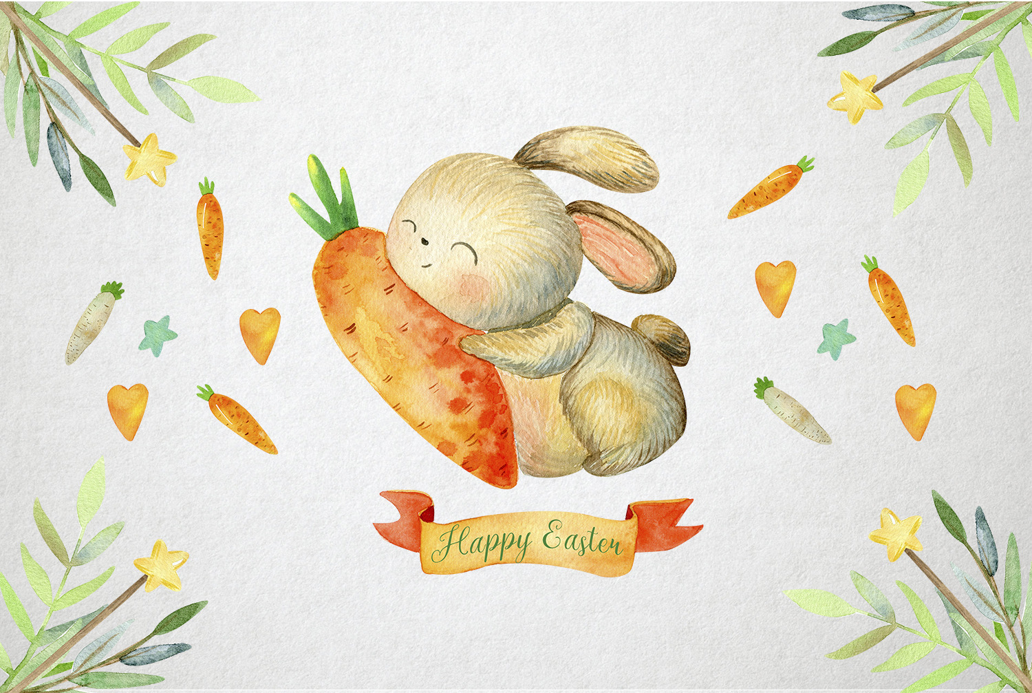 Happy Easter. Watercolor set