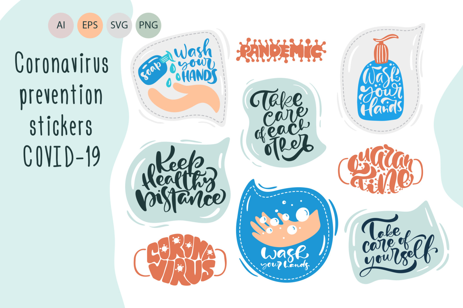 Coronavirus prevention stickers. COVID-19 Coronavirus prevention stickers. COVID-19