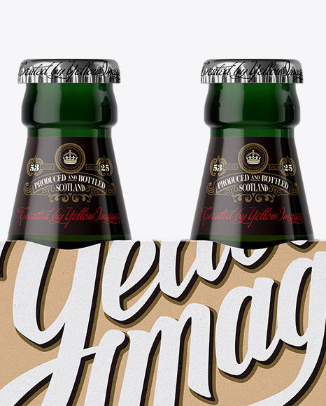 Kraft Paper 3 Pack Dark Green Bottle Carrier Mockup