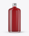 Clear Glass Bottle with Red Drink Mockup