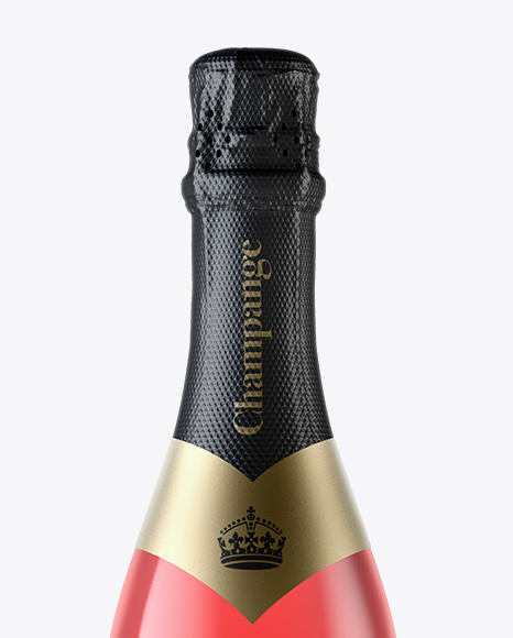 Clear Glass Pink Champagne Bottle with Textured Foil Mockup