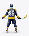 Men’s Full Ice Hockey Kit with Stick mockup (Back View)